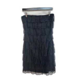 Melissa Odabash Black Tiered Scalloped Lace Holiday Party Bandeau Dress Size 6